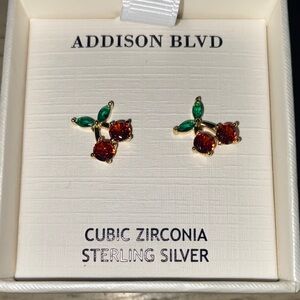 New Cherry 🍒 Cubic Zirconia Earrings, Sterling Silver, Sensitive Friendly